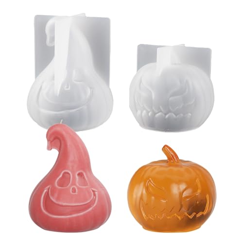 Bekecidi 2 Stück Kürbis Kerzenformen Silikon, Halloween Kerzenformen für Kerzenherstellung, Epoxidharz-Formen, Kürbis-Silikon-Gießformen für die Herstellung von 3D-Kerzen, Seife, Wachs, DIY Handwerk von Bekecidi