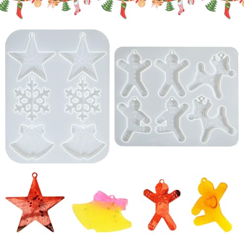 Bekecidi 2 Stück Weihnachts-Harzformen, Lebkuchenmann, Schneeflocke, Glockenform, Silikonform, Epoxidharz-Formen, Anhängerformen für Harzguss, Schlüsselanhänger, Schmuckherstellung, DIY, Handwerk Bekecidi 2 Stück Weihnachts-Harzformen, Lebkuchenmann, Schneeflocke, Glockenform, Silikonform, Epoxidharz-Formen, Anhängerformen für Harzguss, Schlüsselanhänger, Schmuckherstellung, DIY, Handwerk von Bekecidi