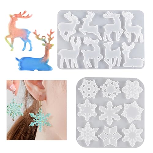 Bekecidi 2 Stück Weihnachts-Harzformen, Schneeflocke, Elch, Silikonformen, Rentier, Epoxidharz, Gießformen aus Silikon, Anhängerform für Schlüsselanhänger, Ohrringe, Schmuckherstellung, Bekecidi 2 Stück Weihnachts-Harzformen, Schneeflocke, Elch, Silikonformen, Rentier, Epoxidharz, Gießformen aus Silikon, Anhängerform für Schlüsselanhänger, Ohrringe, Schmuckherstellung, von Bekecidi