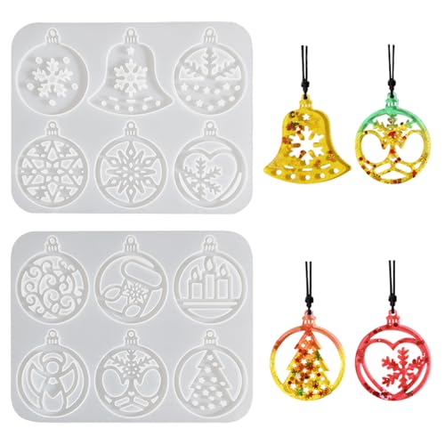 Bekecidi 2 Stück Weihnachtskugel-Harzformen, Weihnachtsbaumglocke, Schneeflocke, Silikonformen, Epoxidharz, Gießform, Schmuckherstellung, Form für Schlüsselanhänger, Anhänger, Weihnachtsbaum, DIY Bekecidi 2 Stück Weihnachtskugel-Harzformen, Weihnachtsbaumglocke, Schneeflocke, Silikonformen, Epoxidharz, Gießform, Schmuckherstellung, Form für Schlüsselanhänger, Anhänger, Weihnachtsbaum, DIY von Bekecidi