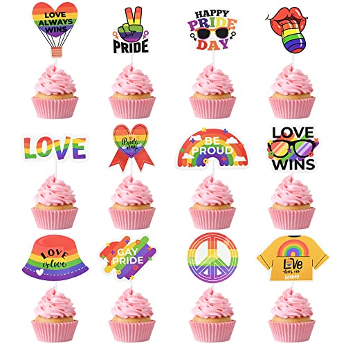 Bekecidi 24 Stück Regenbogen-Kuchenaufsätze, LGBT Pride Cupcake-Dekoration, Einsatz für Karten, Kuchen, für verschiedene Themen, Partys, Geburtstage, Kuchendekoration, Zubehör von Bekecidi