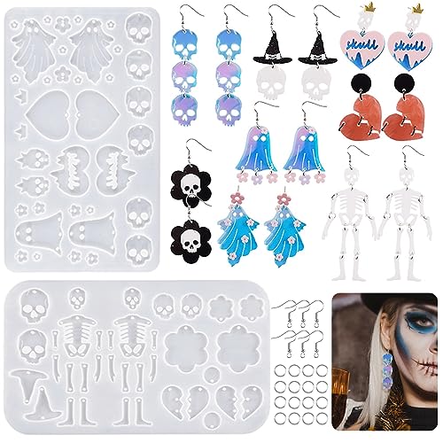 Bekecidi 252 Stück Halloween-Harzformen Ohrringherstellung Kit, Totenkopf Geist Skelett Form Silikonformen Epoxidharz Gießform Harz Schmuckformen mit Ohrringhaken Anhängerform für DIY Handwerk Bekecidi 252 Stück Halloween-Harzformen Ohrringherstellung Kit, Totenkopf Geist Skelett Form Silikonformen Epoxidharz Gießform Harz Schmuckformen mit Ohrringhaken Anhängerform für DIY Handwerk von Bekecidi