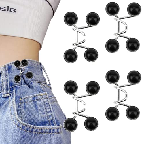 Bekecidi 4 Sets Jeans Taillenstraffer, Kein Nähen, Abnehmbare Hosenknöpfe Erforderlich, Jeans Taillenschnalle, Jeans Taillenverstellknopf (Perle; Schwarz) von Bekecidi