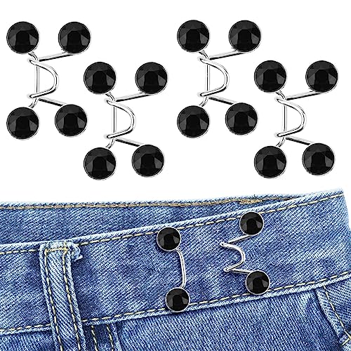 Bekecidi 4 Sets Jeans Taillenstraffer, Kein Nähen, Abnehmbare Hosenknöpfe Erforderlich, Jeans Taillenschnalle, Jeans Taillenverstellknopf (Strass; Schwarz) von Bekecidi