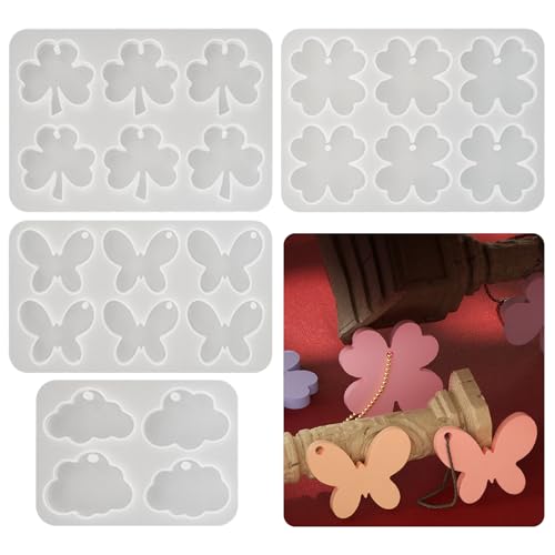 Bekecidi 4 Stück Silikon-Schlüsselanhänger-Harz-Formen, Schmetterlings-Epoxidharz-Formen, Kleeblatt-Harz-Schlüsselanhänger-Form, Wolke, Silikon-Anhängerform für Harzguss, Schmuck, Schlüsselanhänger, Bekecidi 4 Stück Silikon-Schlüsselanhänger-Harz-Formen, Schmetterlings-Epoxidharz-Formen, Kleeblatt-Harz-Schlüsselanhänger-Form, Wolke, Silikon-Anhängerform für Harzguss, Schmuck, Schlüsselanhänger, von Bekecidi