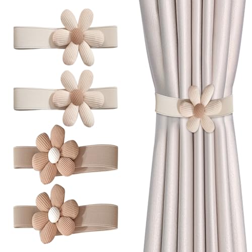 Bekecidi 4 Stück Vorhang Raffhalter Gardinen Raffhalter Boho Vorhanghalter Verstellbare Raffhalter Vorhang Dekorative Vorhanghalter für Dekoration Zuhause Cafe Büro (Beige, Braun) von Bekecidi