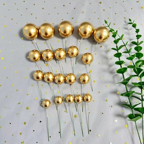Bekecidi 40 Stück Kugel-Kuchenaufsätze, 4 Größen, Kugel-Kucheneinsatz, Geburtstagstorteneinsatz, Dekorationen, Partyzubehör, Cupcake-Topper für Geburtstag, Hochzeit, Party, Gold + Silber von Bekecidi