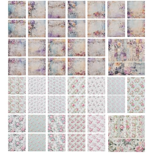 Bekecidi 48 Blatt Blumen Scrapbooking Papier, Blumenmuster Dekoratives Papier, 6 x 6 Zoll Bastelpapier Pads für Scrapbook Supplies Journal Fotoalbum DIY Handwerk von Bekecidi