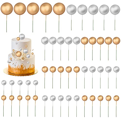 Bekecidi 50 Stück Ballon-Kuchenaufsatz, DIY-Kucheneinsatz, Aufsatz, Kugeln, Kuchenaufsatz, Schaumkugel für Geburtstagsfeier, Hochzeit, Zubehör, Babyparty, Dekoration (25 * Silber & 25 * Gold)) von Bekecidi