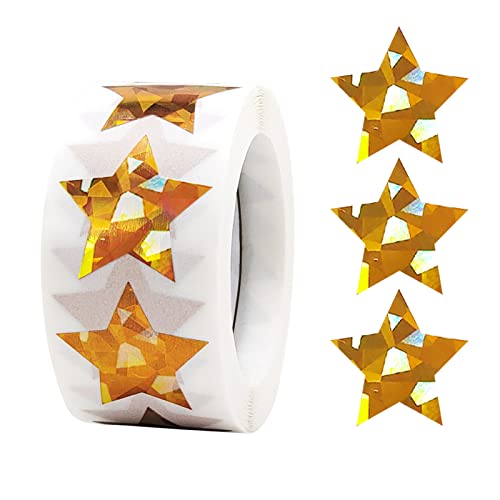 Bekecidi 500 STÜCKE Goldene Sternaufkleber, 1 Rolle selbstklebende goldene Sterne, 2,5 cm Belohnungstabellen-Aufkleber, holografische Stern-Metallic-Aufkleber für Kinder, Lehrer(Style-B) von Bekecidi