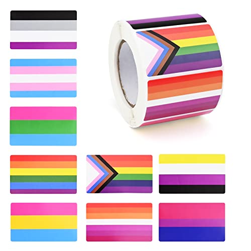 Bekecidi 500 Stück Progress Pride Flagge Aufkleber Regenbogen Aufkleber Rolle Selbstklebende Gay Pride Aufkleber LGBT Papieretiketten Gay Pride Zubehör für Pride Monat Party Dekorationen Geschenke (B) von Bekecidi