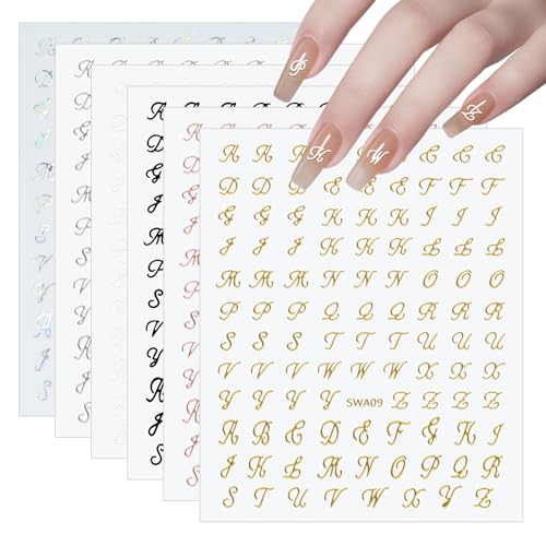 Bekecidi 6-teiliges Nagelsticker-Set mit englischen Buchstaben, Nailart-Sticker für Nailart, Beauty-Nagelaufkleber, DIY-Nagelkunst-Zubehör, selbstklebende Nagelsticker für Damen von Bekecidi