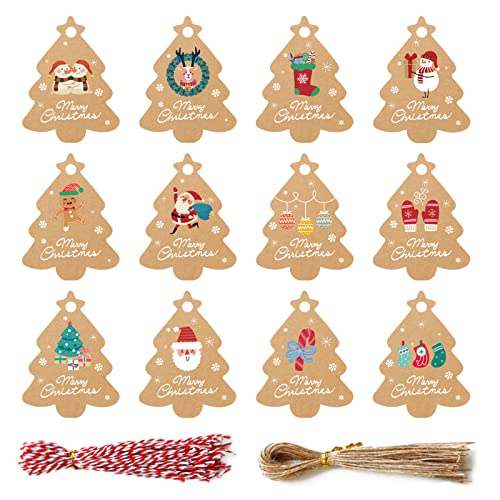 Bekecidi 96 Stück Geschenkanhänger Weihnachten Weihnachtsanhänger Xmas Hang Tag Etiketten Weihnachten mit Schnur und Baumwollgarn für Geschenk Verpackung, Weihnachten DIY Handwerk (A2) von Bekecidi