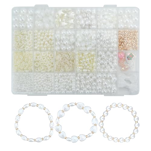 Bekecidi DIY Kunstperlen zur Armbandherstellung, Weißgold-Set mit Losen Perlen, 24 Stile Tonperlen Anhänger mit Aufbewahrungsbox, Halsketten Schmuckherstellung Set, Geschenke für Mädchen und Frauen von Bekecidi