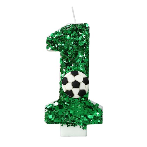 Bekecidi-Geburtstagskuchenkerzen: Fußball und grüne Pailletten- und grünen Pailletten, hohen grünen digitalen Kuchenkerzen, geeignet für unvergessliche Feierlichkeiten（Digitales Modell 1） von Bekecidi