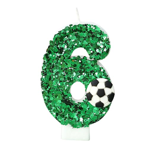 Bekecidi-Geburtstagskuchenkerzen: Fußball und grüne Pailletten- und grünen Pailletten, hohen grünen digitalen Kuchenkerzen, geeignet für unvergessliche Feierlichkeiten（Digitales Modell 6） von Bekecidi