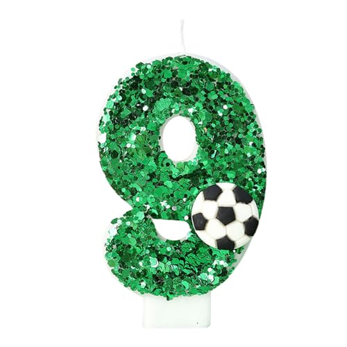 Bekecidi-Geburtstagskuchenkerzen: Fußball und grüne Pailletten- und grünen Pailletten, hohen grünen digitalen Kuchenkerzen, geeignet für unvergessliche Feierlichkeiten（Digitales Modell 9） von Bekecidi