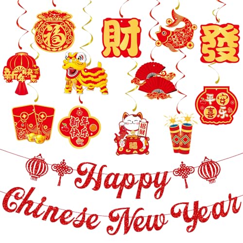 Bekecidi Happy Chinese New Year Hängedekorationen, Lunar Neujahrs Hängende Wirbelornamente, Traditionelle Chinesische Neujahrs Dekorationen für Frühlingsfest, Neujahrsparty, Heimdekorationen von Bekecidi