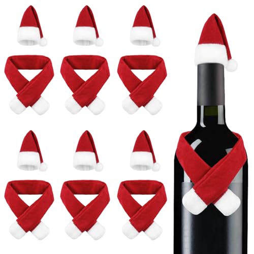Bekecidi Mini-Weihnachtsmannmützen und Schal, Filz, kleine Weihnachtsmützen, rote Miniatur-Weihnachtsmannmütze für Weinflasche, Basteln, Weihnachtsfeier, Tischdekoration, 12 Stück Bekecidi Mini-Weihnachtsmannmützen und Schal, Filz, kleine Weihnachtsmützen, rote Miniatur-Weihnachtsmannmütze für Weinflasche, Basteln, Weihnachtsfeier, Tischdekoration, 12 Stück von Bekecidi