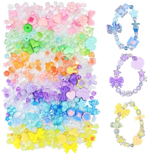 Bekecidi Niedliche Perlen für Armbänder und Halsketten, 260–320 Stück, sortiertes Perlen-Set, Bastelmaterialien für Kinder, zur Herstellung von handgefertigtem Schmuck von Bekecidi
