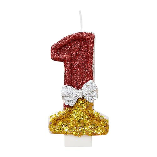 Bekecidi Nummer 1 Kerzen mit Schleifenknoten, Rote Geburtstagskerzen Nummer 1. Geburtstag Kerze, Gold Kuchen Sparkle Zahlenkerzen für Kuchen Mädchen Geburtstag Party Hochzeitstag (Nummer 1) von Bekecidi