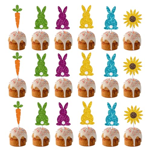 Bekecidi Ostern-Feier! 30er-Pack Bunte Kreativ Glitzernde Kaninchen und Karotte Kuchentopper, Einzigartige Oster-Party-Deko von Bekecidi