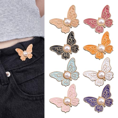 Bekecidi Schmetterlings-Jeansknopfnadeln, abnehmbare Hosen-Taillenspanner, verstellbare Taillenschnalle, kein Nähen, Taillenversteller, Clips, zum Festziehen der Taille, Knöpfe für lose Jeans, Hosen Bekecidi Schmetterlings-Jeansknopfnadeln, abnehmbare Hosen-Taillenspanner, verstellbare Taillenschnalle, kein Nähen, Taillenversteller, Clips, zum Festziehen der Taille, Knöpfe für lose Jeans, Hosen von Bekecidi