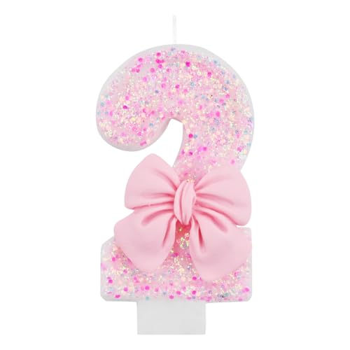 Bekecidi Schmetterlings Rosa Zahlen 2, Happy Birthday-Geburtstagskerzen mit Pailletten Glitzer, Kuchendekoration, Zahlenkerzen für Mädchen, Geburtstagsfeier, Hochzeitstag, Lieferungen (Nummer 2) von Bekecidi