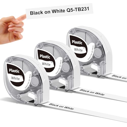 3x Phomemo P12&P12-Pro Etikettenband Original 12mm x 4m Schwarz auf Weiß Q5-TB231 Wasserfestes Kunststoff Selbstklebendes Etikettenband für Phomemo P12&P12-Pro Etikettendrucker von Phomemo
