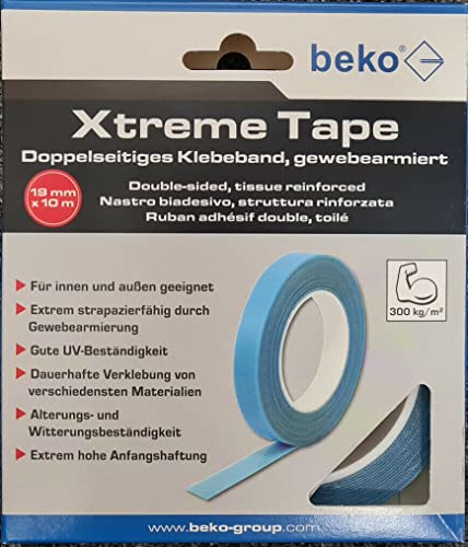 Doppelseitiges Klebeband Beko Xtreme Tape gewebearmiert 19 mm x 10m Doppelseitiges Klebeband Beko Xtreme Tape gewebearmiert 19 mm x 10m von Beko