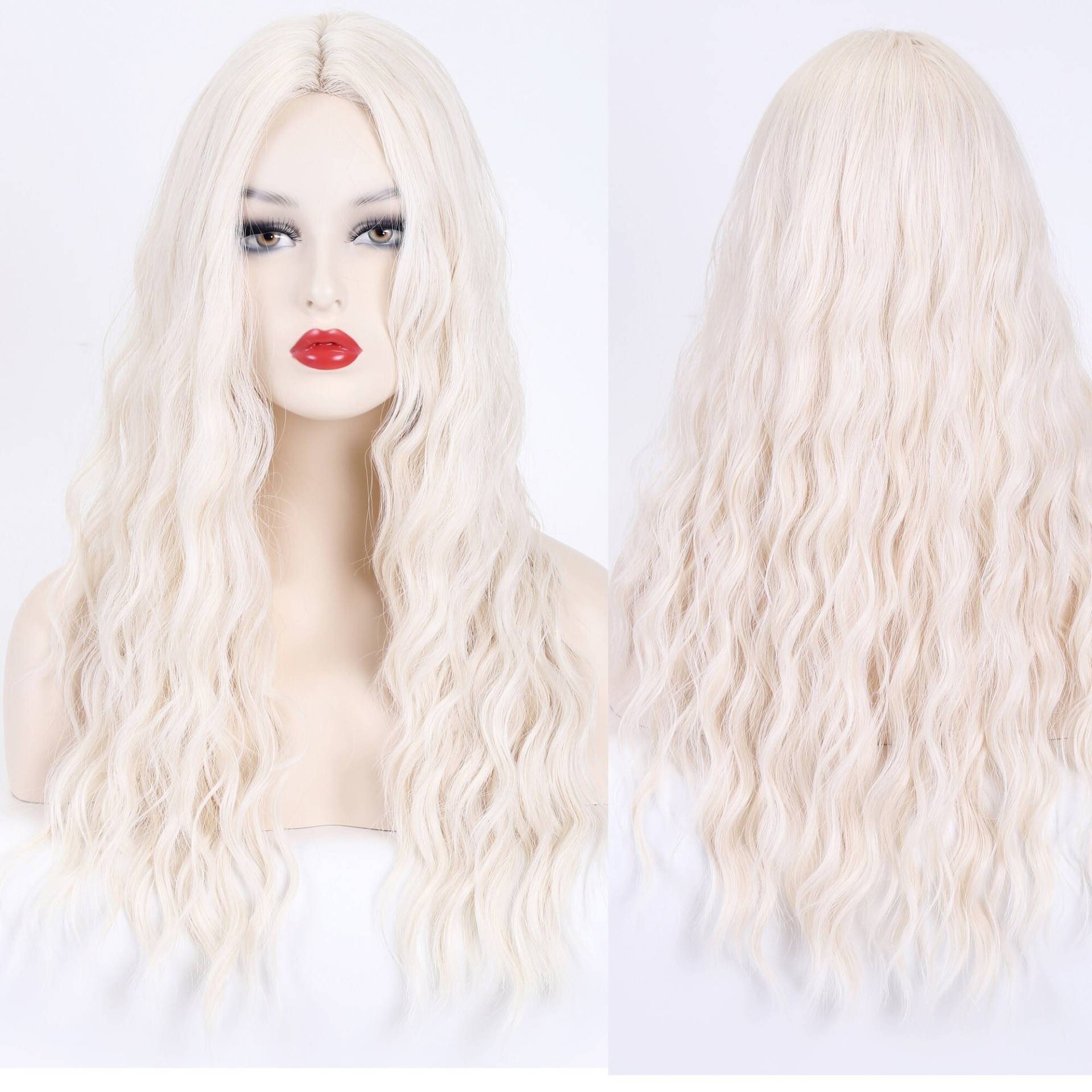 Gewellte Weiße Blonde Perücke, Natürliche Lockenperücke, Vorstilierte Haarperücke Für Kostüm Drag Everyday & Party von Belezahair