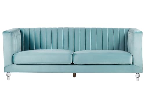 Beliani 3-Sitzer Sofa Samtstoff hellblau gesteppt Acryl-Füße Dicke Sitzkissen Arvika von Beliani