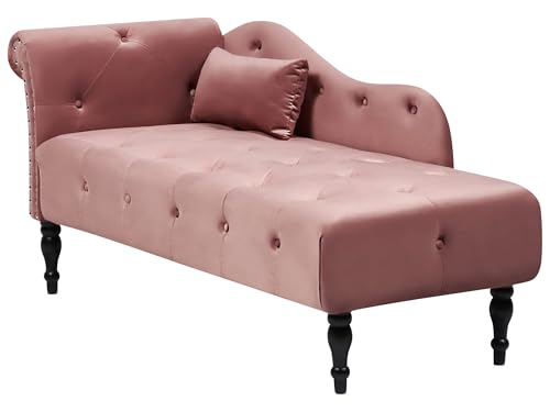 Beliani Chaiselongue Samtstoff rosa Links gesteppt mit Kissen hohe Lehne Retro-Stil Ivry von Beliani