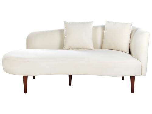 Beliani Chaiselongue Samtstoff weiß mit Kissen Lehne rechtsseitig modern Chaumont Beliani Chaiselongue Samtstoff weiß mit Kissen Lehne rechtsseitig modern Chaumont von Beliani