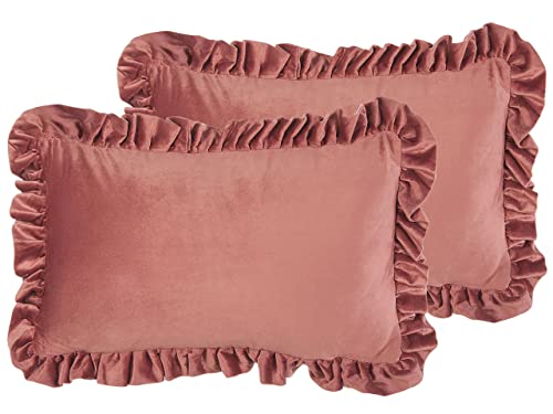 Beliani Dekokissen 2er Set Samtstoff Rosa mit Rüschen 30 x 50 cm Glamour Retro Kalanchoe Beliani Dekokissen 2er Set Samtstoff Rosa mit Rüschen 30 x 50 cm Glamour Retro Kalanchoe von Beliani