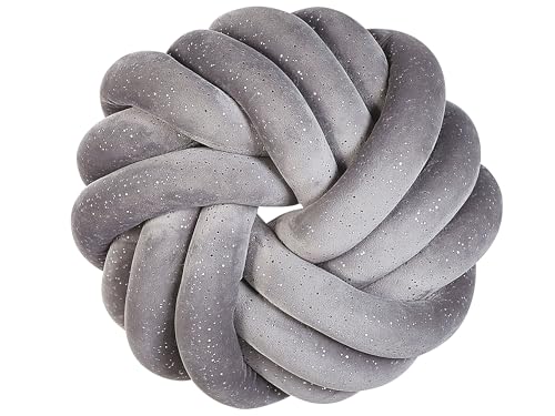 Beliani Dekokissen Knotenoptik 30x30 cm Geflecht Samtstoff Glitzer Ovalform grau Akola von Beliani