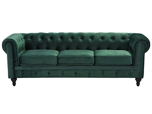 Beliani Klassisches Chesterfield Sofa Samtstoff Polstersofa 3-Sizter grün Chesterfield von Beliani