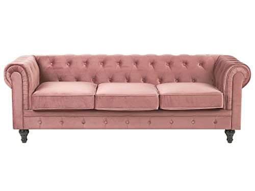 Beliani Klassisches Polstersofa 3er-Sitzer Samtstoff rosa Chesterfield Beliani Klassisches Polstersofa 3er-Sitzer Samtstoff rosa Chesterfield von Beliani