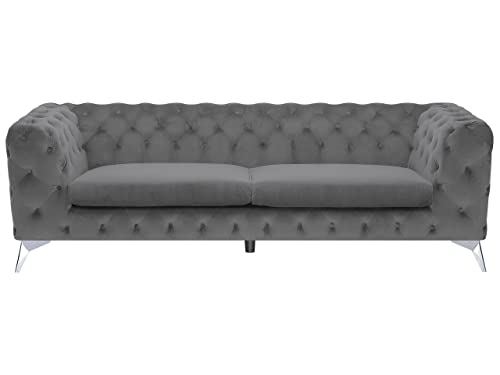 Beliani Klassisches Polstersofa Samtstoff Chesterfield Style grau Sotra Beliani Klassisches Polstersofa Samtstoff Chesterfield Style grau Sotra von Beliani