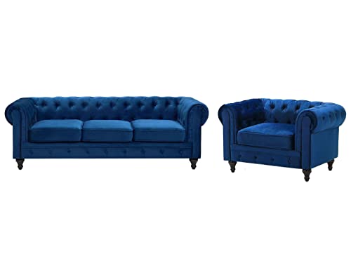 Beliani Klassisches Set Sofa Sessel Samtstoff Chesterfield Stil blau Chesterfield Beliani Klassisches Set Sofa Sessel Samtstoff Chesterfield Stil blau Chesterfield von Beliani