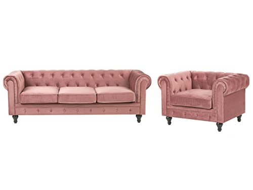 Beliani Klassisches Set Sofa Sessel Samtstoff Chesterfield Stil rosa Chesterfield Beliani Klassisches Set Sofa Sessel Samtstoff Chesterfield Stil rosa Chesterfield von Beliani