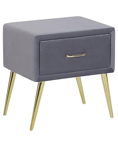 Beliani Nachttisch Samtstoff grau mit Schublade Metallgestell Gold Modern Glam Flayat von Beliani
