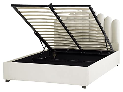 Beliani Polsterbett Samtstoff Creme weiß 160x200 cm mit Stauraum muschelförmig Vincennes Beliani Polsterbett Samtstoff Creme weiß 160x200 cm mit Stauraum muschelförmig Vincennes von Beliani