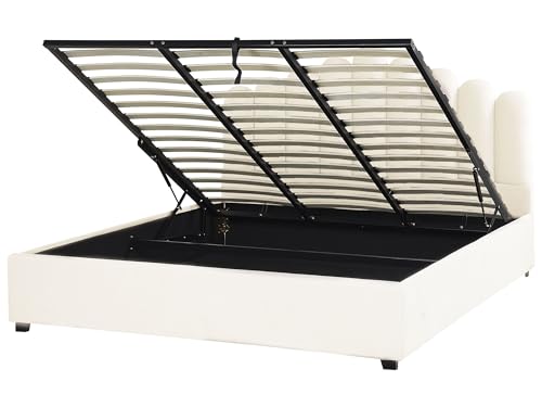 Beliani Polsterbett Samtstoff Creme weiß 180x200 cm mit Stauraum muschelförmig Vincennes Beliani Polsterbett Samtstoff Creme weiß 180x200 cm mit Stauraum muschelförmig Vincennes von Beliani