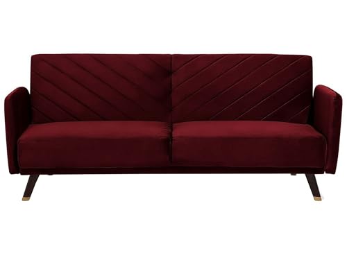 Beliani Praktisches Sofa klappbar mit Armlehnen Samtstoff rot Senja Beliani Praktisches Sofa klappbar mit Armlehnen Samtstoff rot Senja von Beliani