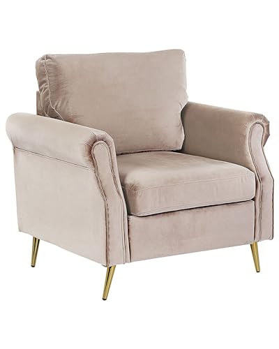 Beliani Sessel Samtstoff beige Taupe mit Metallbeinen Gold Armlehnen Retro Vietas Beliani Sessel Samtstoff beige Taupe mit Metallbeinen Gold Armlehnen Retro Vietas von Beliani