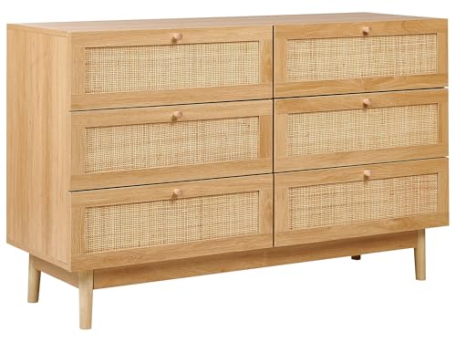 Beliani Sideboard 6 Schubladen Kommode Spanplatte Vorderseite aus Rattan Helles Holz Boho Stil Schrank Nivo Beliani Sideboard 6 Schubladen Kommode Spanplatte Vorderseite aus Rattan Helles Holz Boho Stil Schrank Nivo von Beliani