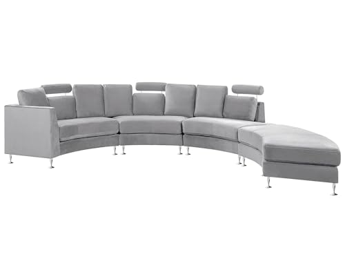 Beliani Sofa Halbkreis Samtstoff grau verstellbare Kopfstützen mit Ottomane Rotunde Beliani Sofa Halbkreis Samtstoff grau verstellbare Kopfstützen mit Ottomane Rotunde von Beliani