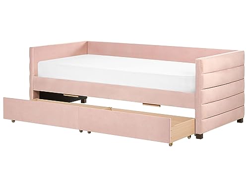 Beliani Tagesbett Samtstoff rosa mit Lattenrost 90 x 200 cm 2 Schubladen modern Marray von Beliani