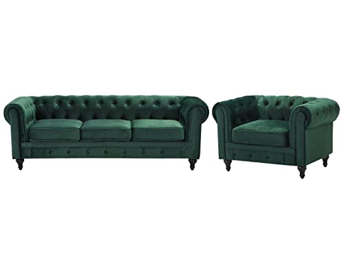 Beliani Wohnzimmer Set Sofa Sessel Samtstoff englischer Stil grün Chesterfield von Beliani